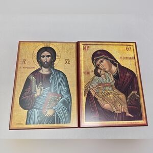 Religious Christ & Glykophylousa Art Print  Wood Greek Words By St. Isaac Skete
